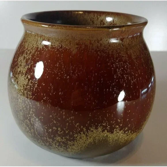 Partylite Brown & Gold Speckled Ceramic Vase Or Candle Holder Vintage - Picture 3 of 9